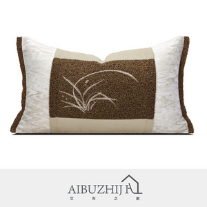 AIBUZHIJIA Chinese Style Orchid Pattern Floral Embroidered Cushion Cover Creamy White Throw Pillow Cover