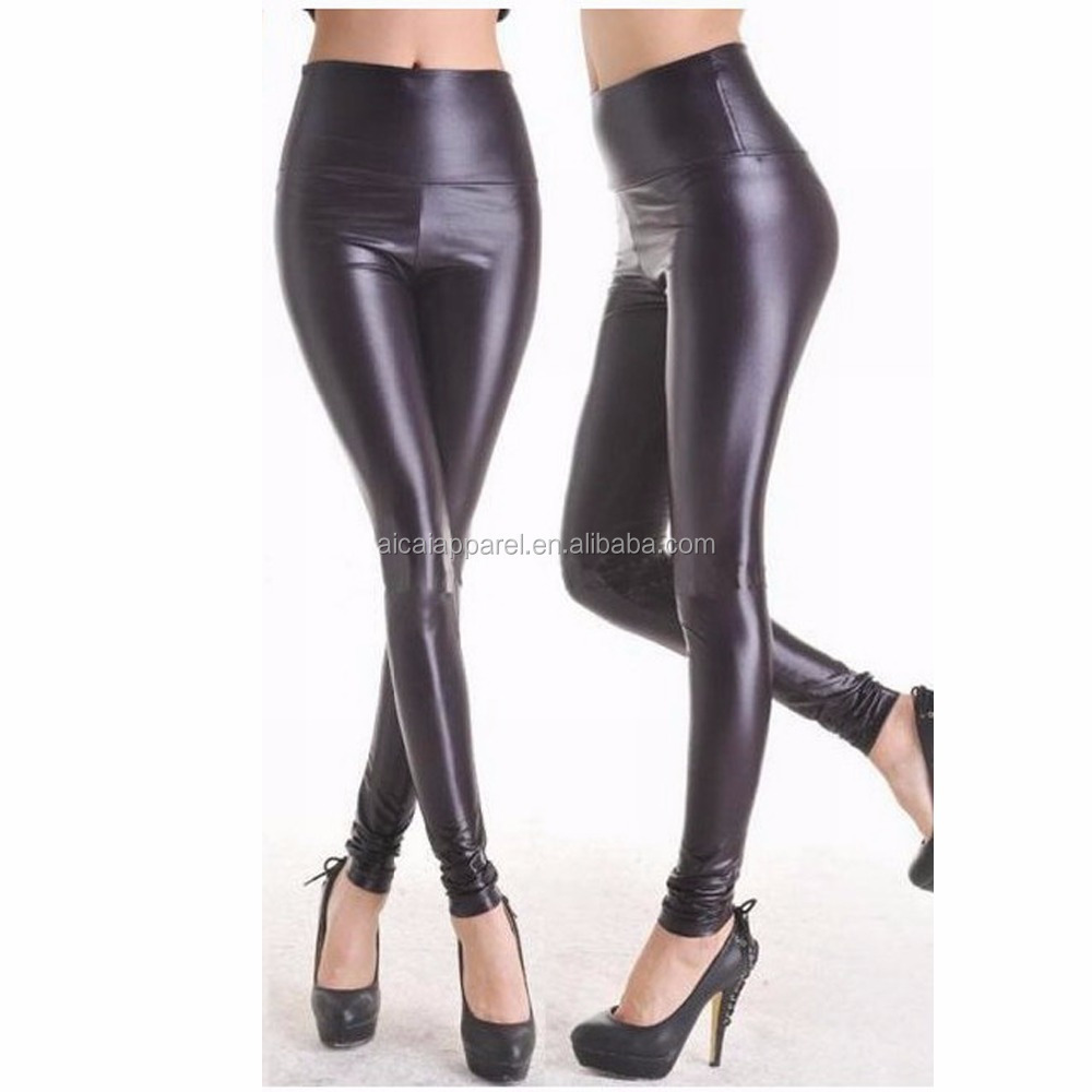 Wholesale high waist leggings 92 polyester 8 spandex leggings leather leggings