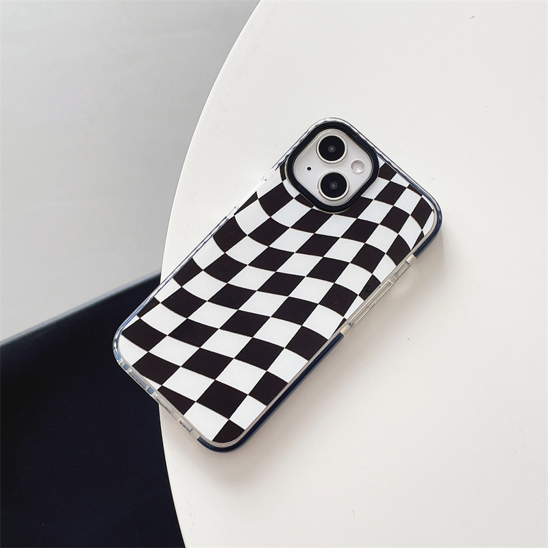 Black and white plaid pattern black photo frame TPU transparent phone case for iPhone 15 pro max  Samsung S23 ULTRA