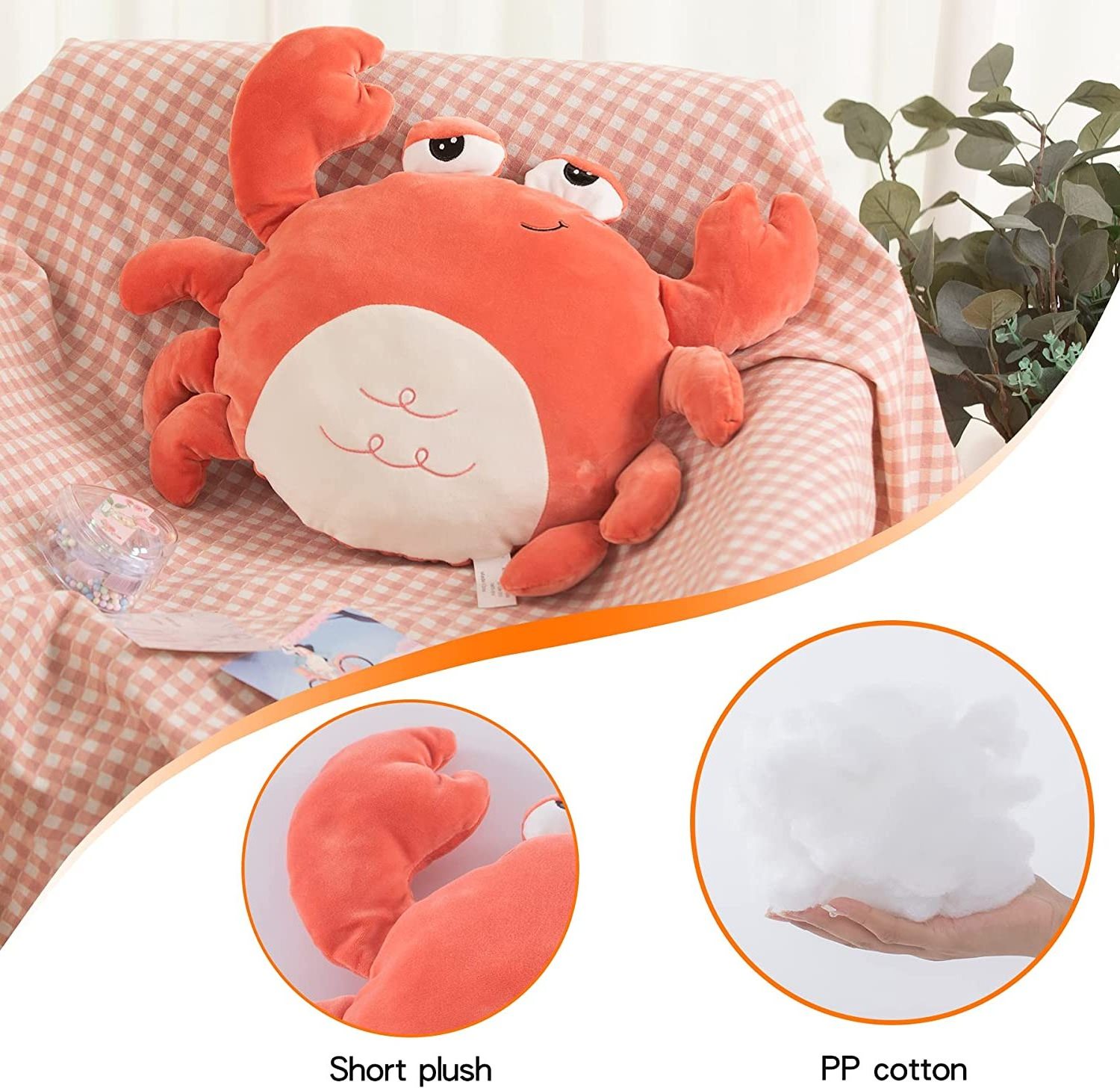 Crab Stuffed Animal Plush Pillow, Stuffed Crab Plush Toy Orange Crab Toy Gifts Stuffed Animals