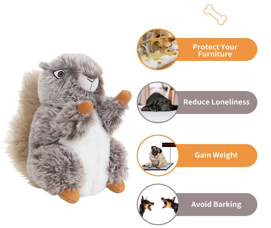 Squeaky dog toys Cute stuffed squirrels Durable dog plush toys  Chew toys for small, medium and large dogs