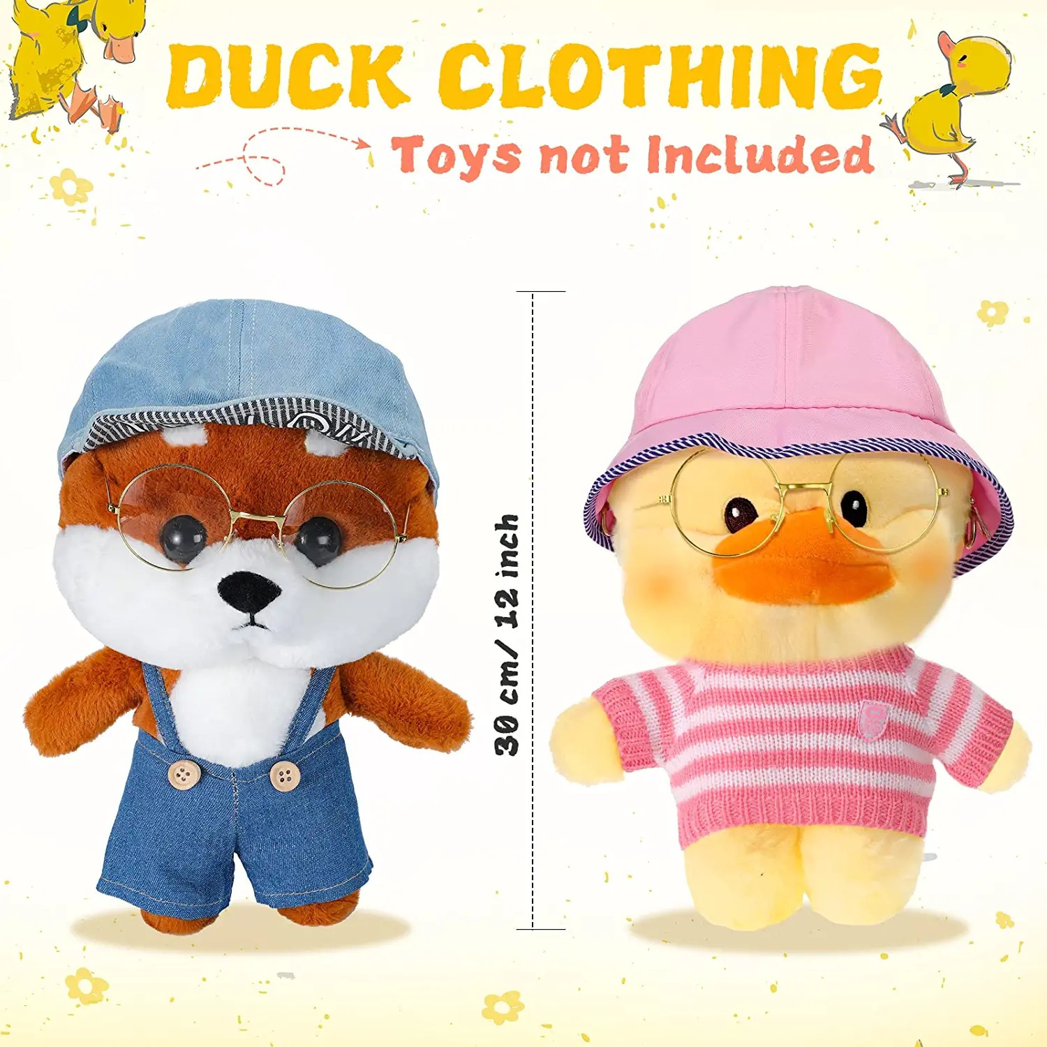 12 Inch Duck Stuffed Animals Clothes Accessories Include Cute Clothes Glasses Hat Kawaii Plush Doll Clothes Customized Unisex