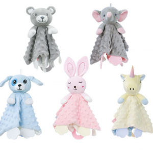 wholesale lovely plush baby comforter blanket toy with teether plush teddy bear security blanket