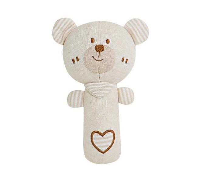 Wholesale Lovely Organic Baby Rattle Toys 100% Organic cotton hand rattle BB stick toy