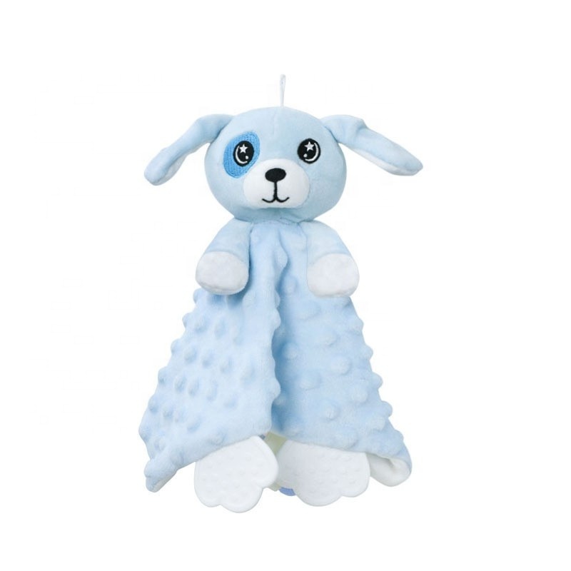 wholesale lovely plush baby comforter blanket toy with teether plush teddy bear security blanket