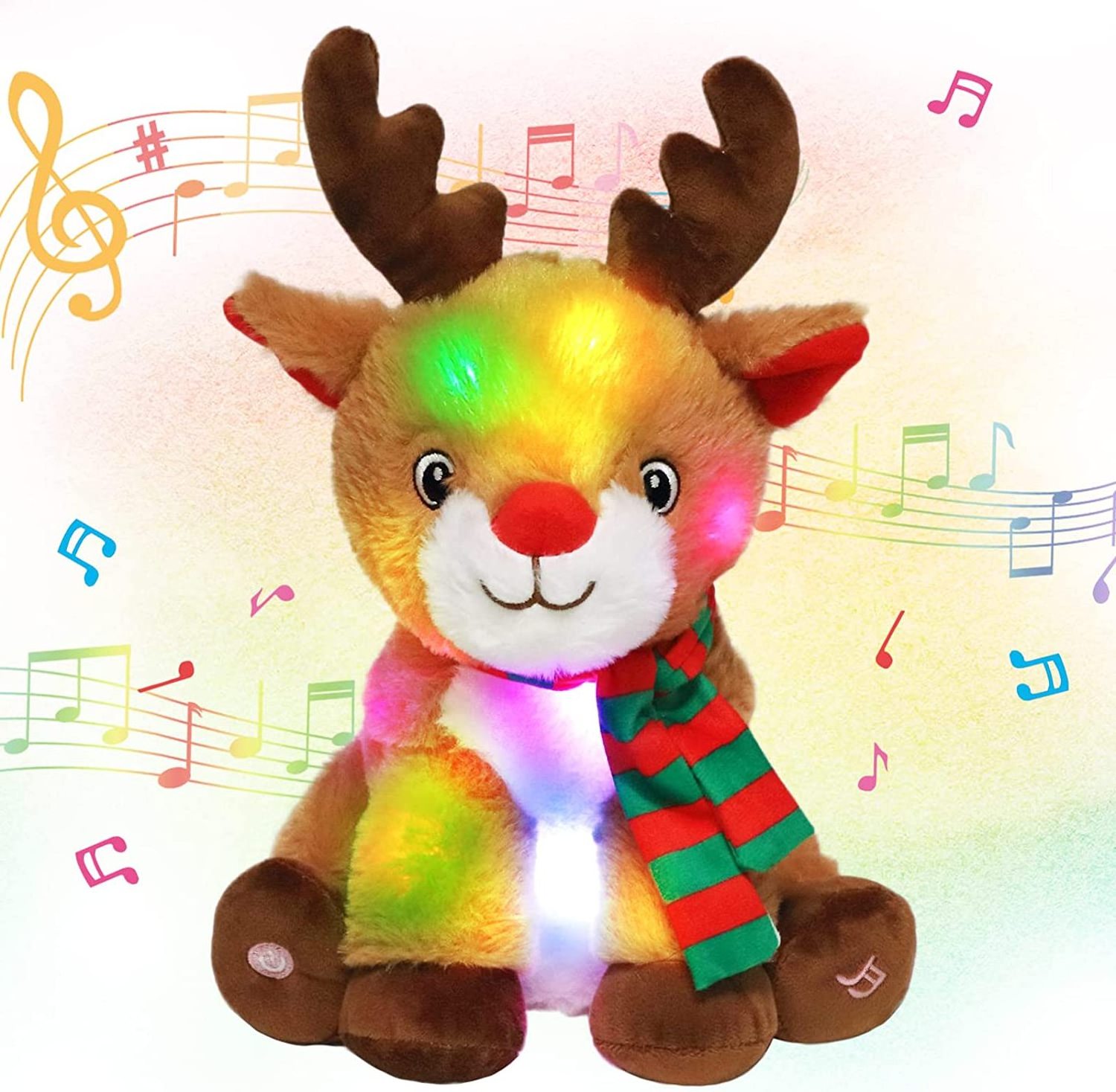 custom LED Musical Christmas Reindeer Light Up Elk Plush Toy Singing Stuffed Animal with Festival Xmas