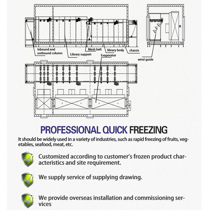 AICN high quality iqf quick freezing strawberry blast tunnel flow fluidized bed freezer machine for food fruits