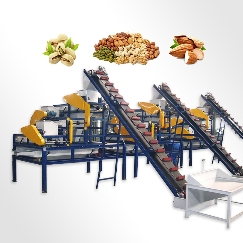 Full automatic caramelized pine nut cashew nuts roasting shelling breaking crushing making processing machines line