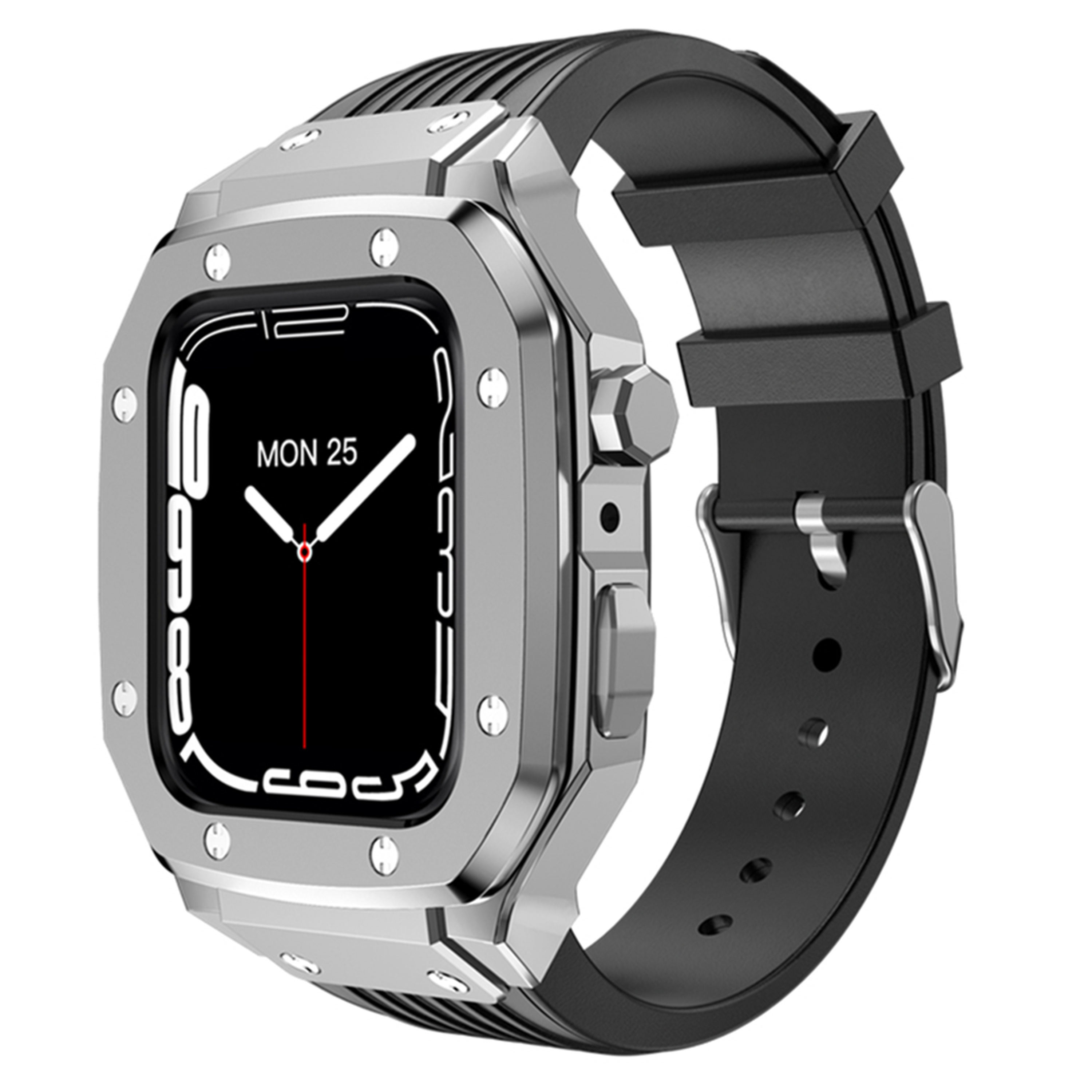 Shockproof Stainless Steel Case Silicone Strap for Apple Watch 44/45mm Band for Iwatch Series 7 6 SE 5 4 Metal Bracelet Case Kit