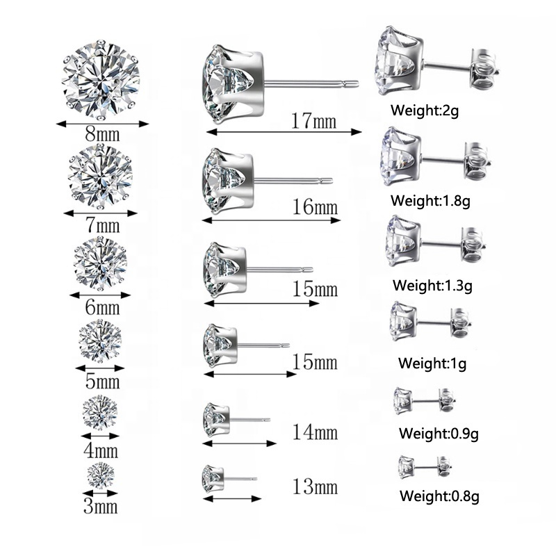 2020 Earrings Jewelry Zircon Earrings Women's Stainless Steel Round Clear Cubic Zirconia Stud Earring