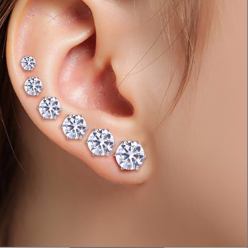 2020 Earrings Jewelry Zircon Earrings Women's Stainless Steel Round Clear Cubic Zirconia Stud Earring