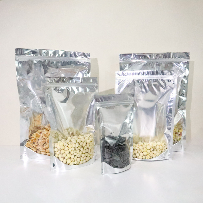 In Stock One Side Transparent Foil Plastic Packaging Bag For Snack Spice Stand up Pouch Airtight Zip Lock Pouch Flexible Packing