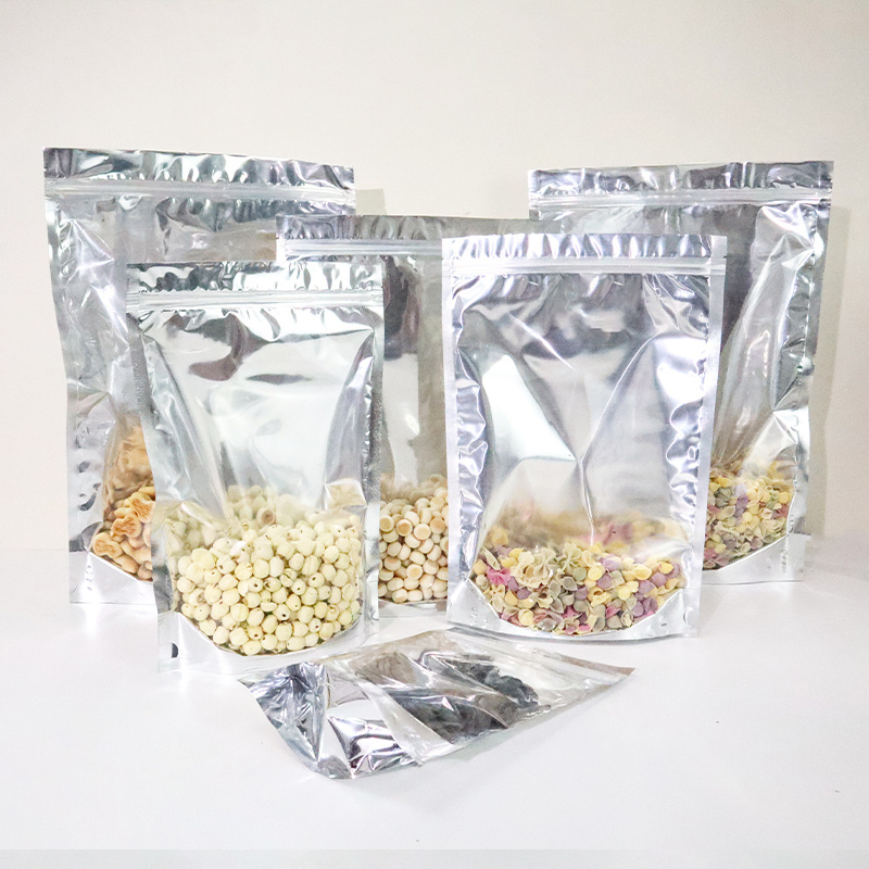 In Stock One Side Transparent Foil Plastic Packaging Bag For Snack Spice Stand up Pouch Airtight Zip Lock Pouch Flexible Packing