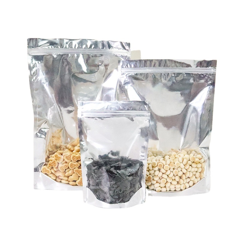 In Stock One Side Transparent Foil Plastic Packaging Bag For Snack Spice Stand up Pouch Airtight Zip Lock Pouch Flexible Packing