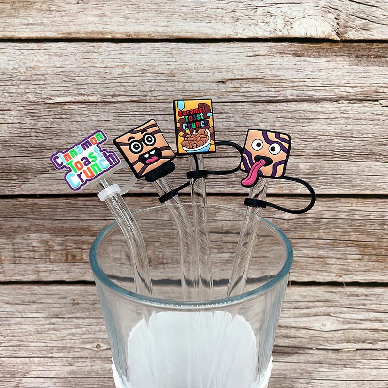 Cereal Cartoon Reusable Metal Straws Tips Dust Toppers Covers Silicone Drinking Straw Cover custom wholesale fit glass straws