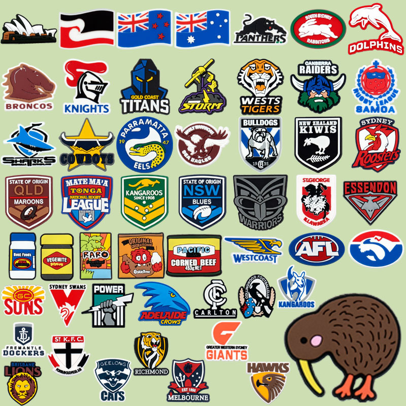 PVC New Arrival Australian Style Rugby Team Design Shoe Parts&Accessories Custom Logo Designer shoe Charms