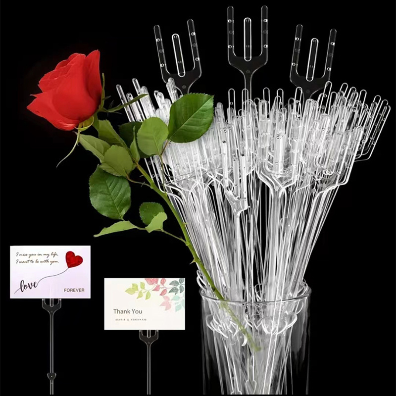 AIDA Flower Bouquet Inserting Card Holder sticks 80pcs/bag Plastic Flowers Greeting Card Sticks flowers card holder