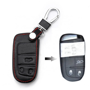 Leather Key Case Cover For Jeep Grand Cherokee Compass Patriot Dodge Journey Chrysler 300C Car Key Chain For Jeep Key Fob Cover