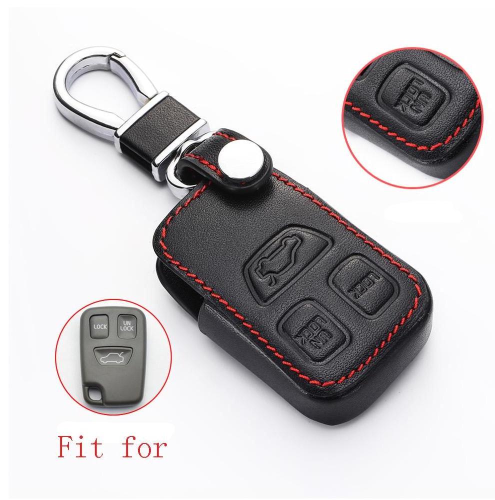 3 Buttons Leather Car Key Case For Volvo S40 S70 S90 V40 V90 C70 Smart Remote Fob Cover Keychain Protector Bag Auto Accessories