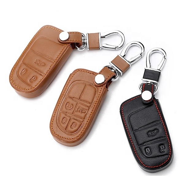 Leather Key Case Cover For Jeep Grand Cherokee Compass Patriot Dodge Journey Chrysler 300C Car Key Chain For Jeep Key Fob Cover