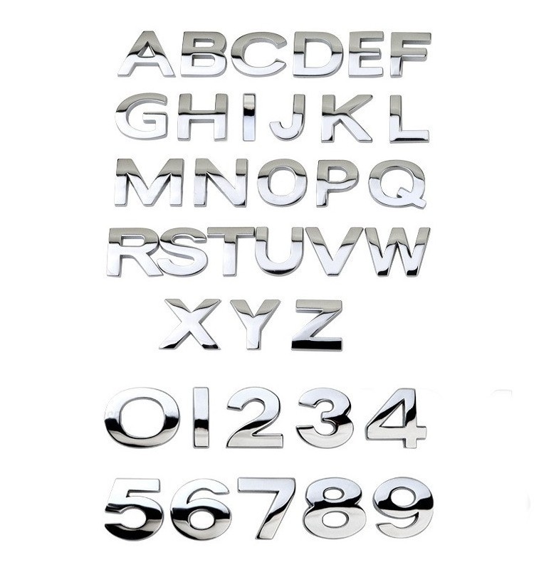 3D Metal  DIY Letters Alphabet Emblem Numbers Chrome Labeling Car Sticker Digital Badge Accessories Motorcycle