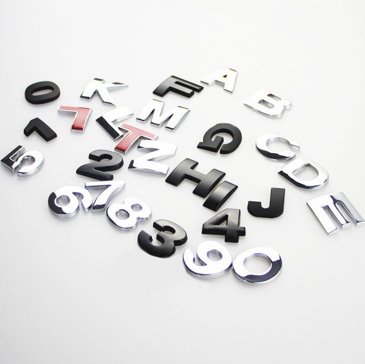 3D Metal  DIY Letters Alphabet Emblem Numbers Chrome Labeling Car Sticker Digital Badge Accessories Motorcycle