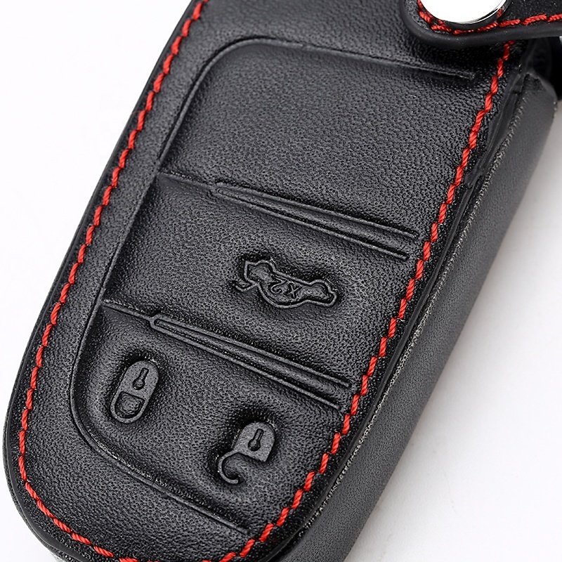 Leather Key Case Cover For Jeep Grand Cherokee Compass Patriot Dodge Journey Chrysler 300C Car Key Chain For Jeep Key Fob Cover