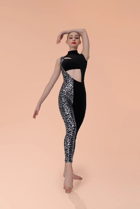 Wholesale Factory two-tone Leotard a with teardrop shape low keyhole cut-out separate black velvet crop top Jazz Wear