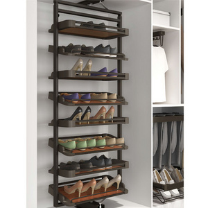 Home Closet Pull Out Metal Rotating Shoe Rack 360 Degree Rotating Telescopic Shoe Rack