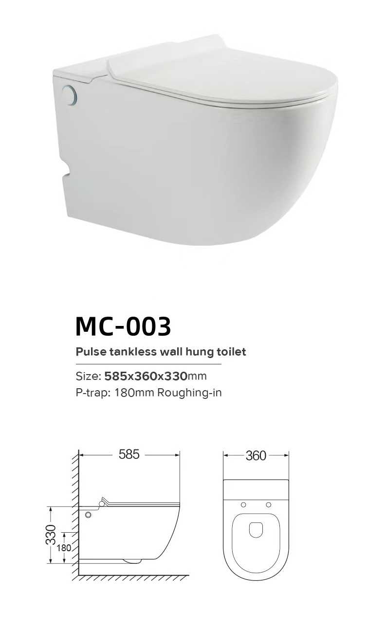 Tankless Pulse Flushing Wall Hung Toilet Ceramic Water Closet Round Shape Seat Cover No Tank New Toilets