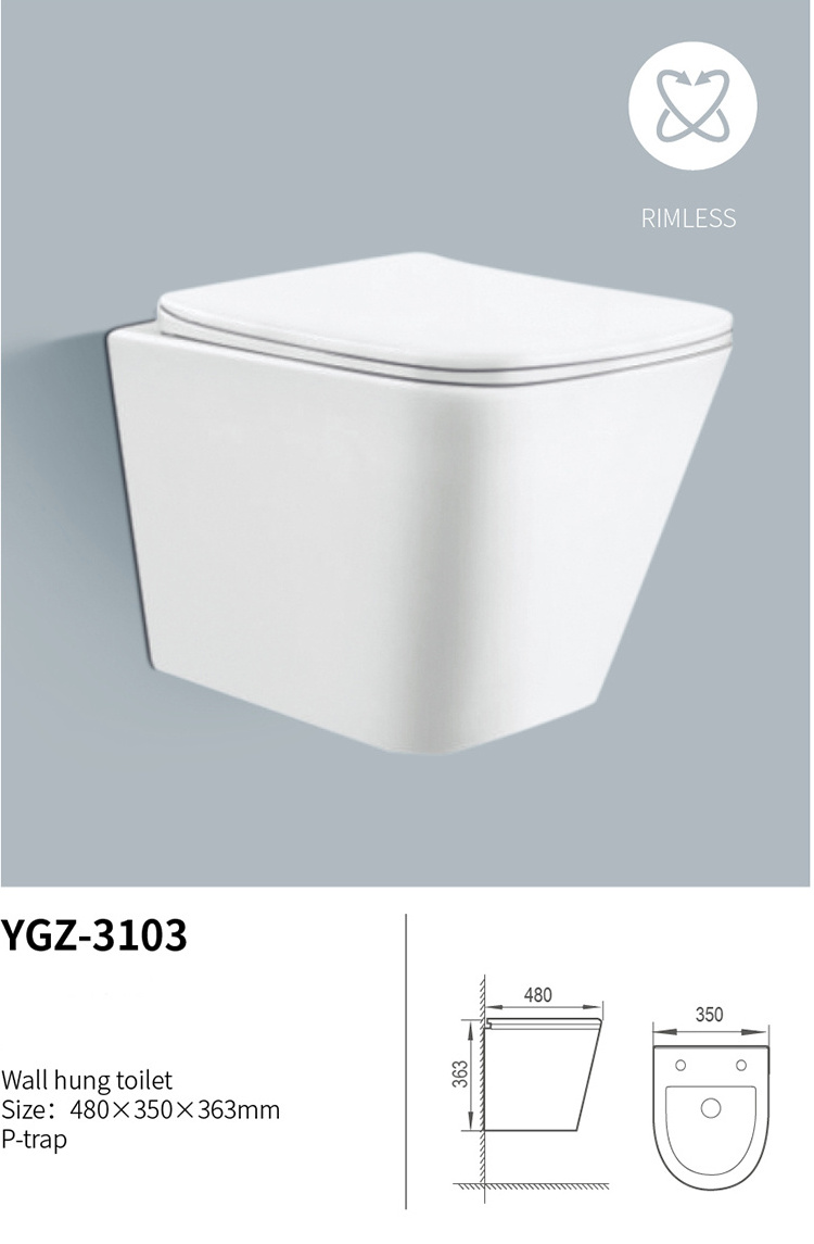 AIDI European Best selling ADG-3103 Bathroom Rimless Square Wall Hung Toilet