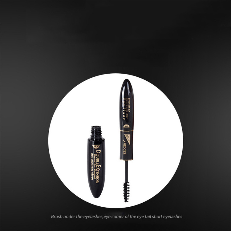 Private Label 2 In 1 Waterproof Elongated Mascara And Eyeliner 4D Thick Curling Double Head Mascara