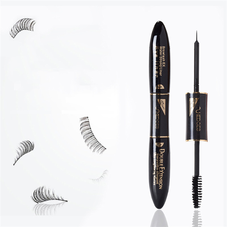 Private Label 2 In 1 Waterproof Elongated Mascara And Eyeliner 4D Thick Curling Double Head Mascara