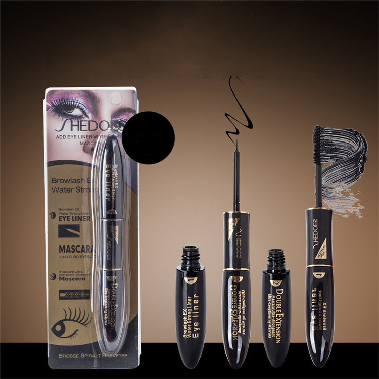 Private Label 2 In 1 Waterproof Elongated Mascara And Eyeliner 4D Thick Curling Double Head Mascara