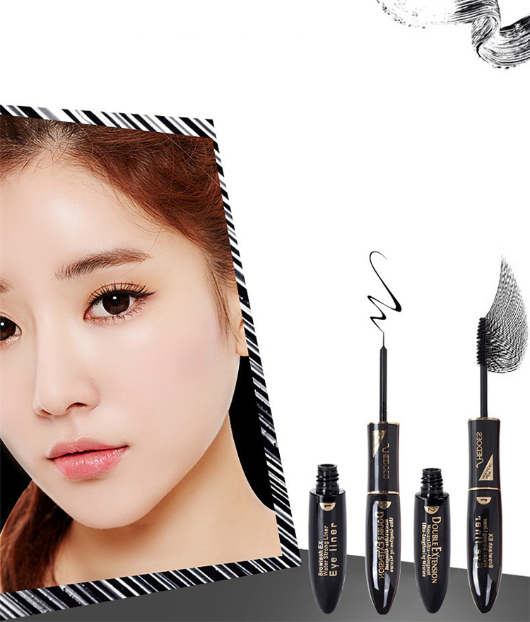 Private Label 2 In 1 Waterproof Elongated Mascara And Eyeliner 4D Thick Curling Double Head Mascara