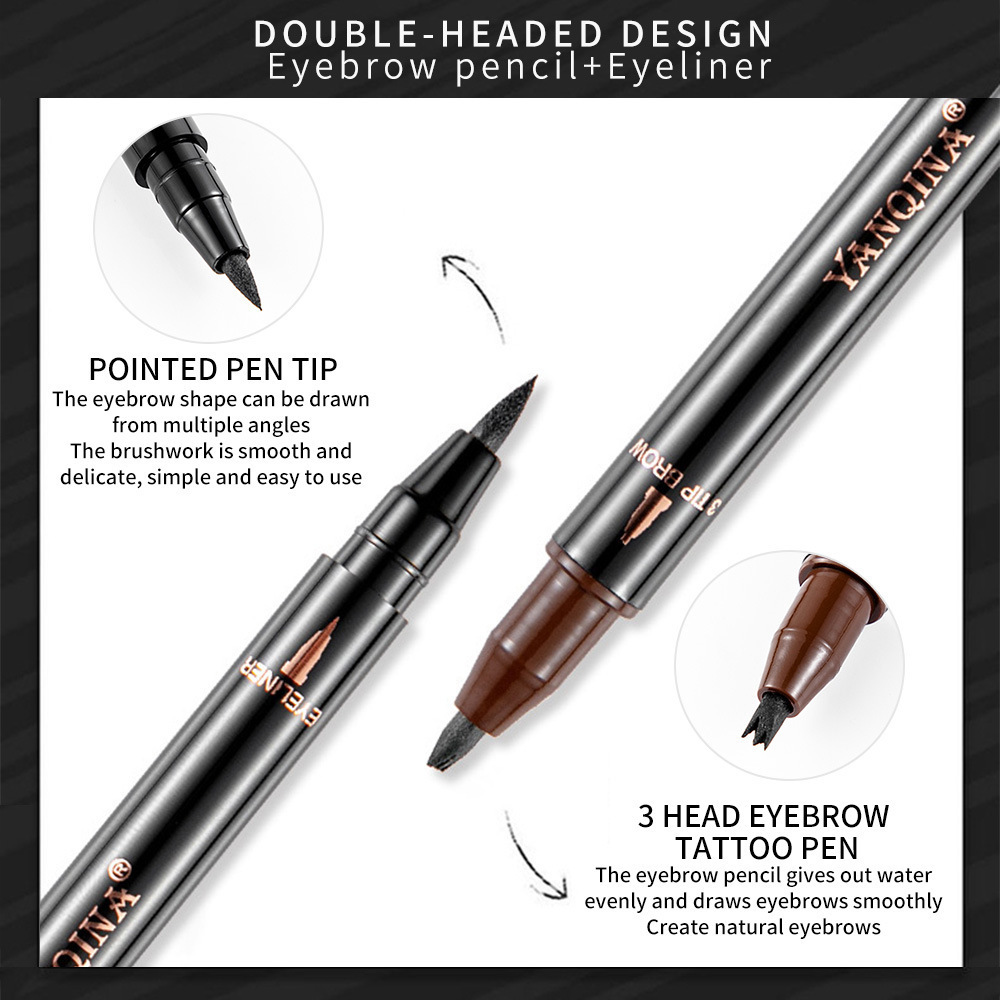 High Quality 2 in 1 Eyeliner 3d Three Fork Brown Retractable Waterproof Eyebrow Pencil