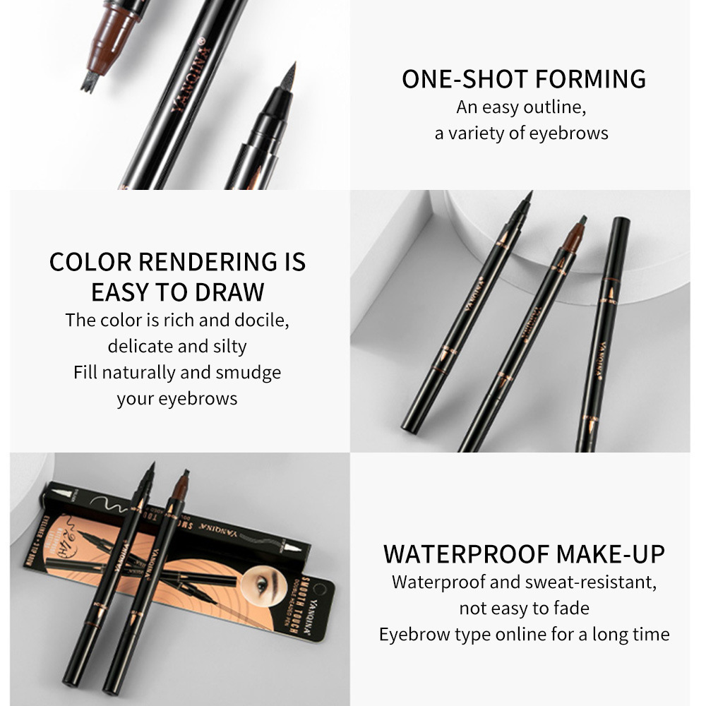 High Quality 2 in 1 Eyeliner 3d Three Fork Brown Retractable Waterproof Eyebrow Pencil