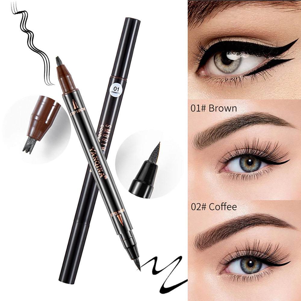 High Quality 2 in 1 Eyeliner 3d Three Fork Brown Retractable Waterproof Eyebrow Pencil