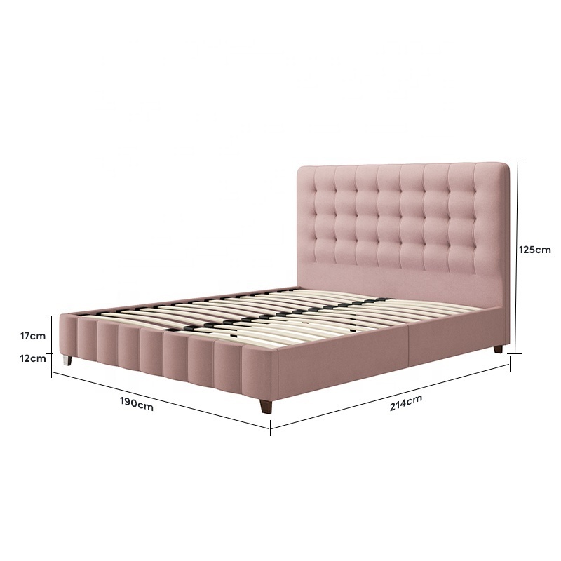 King Size Pink Upholstered Bed Diamond Tufted Headboard Kids Children Girls Bedroom Furniture Bedding Sets With Platform Fram