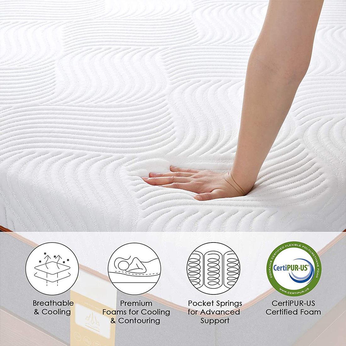 UK Fire Resistant Medium Firm Double Mattress 3-4FT Gel Memory Foam Sprung 10 Inch Spring Hybrid Breathable Individually Coils