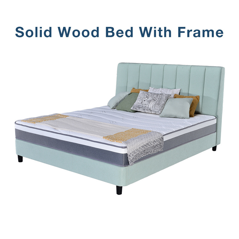 Free Sample Wholesale Cama Lit Modern Furniture Tufted Fabric Slat Dormitory Hotel Room King Queen Double Wood Bed Frame Sets