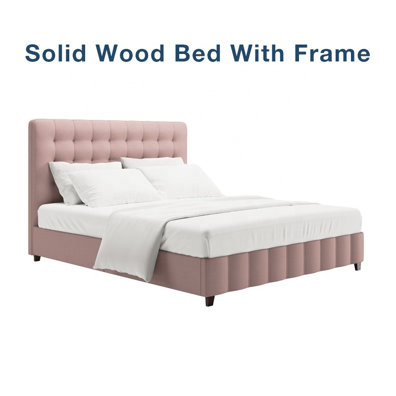 King Size Pink Upholstered Bed Diamond Tufted Headboard Kids Children Girls Bedroom Furniture Bedding Sets With Platform Fram