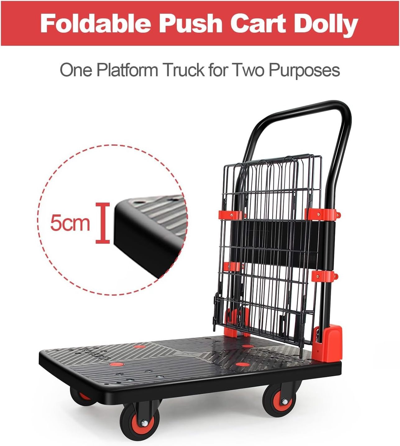 Foldable Push Cart Dolly  Swivel Wheels for Warehouse Platform Truck Cart with Cage Folding Hand Truck Cage Cart