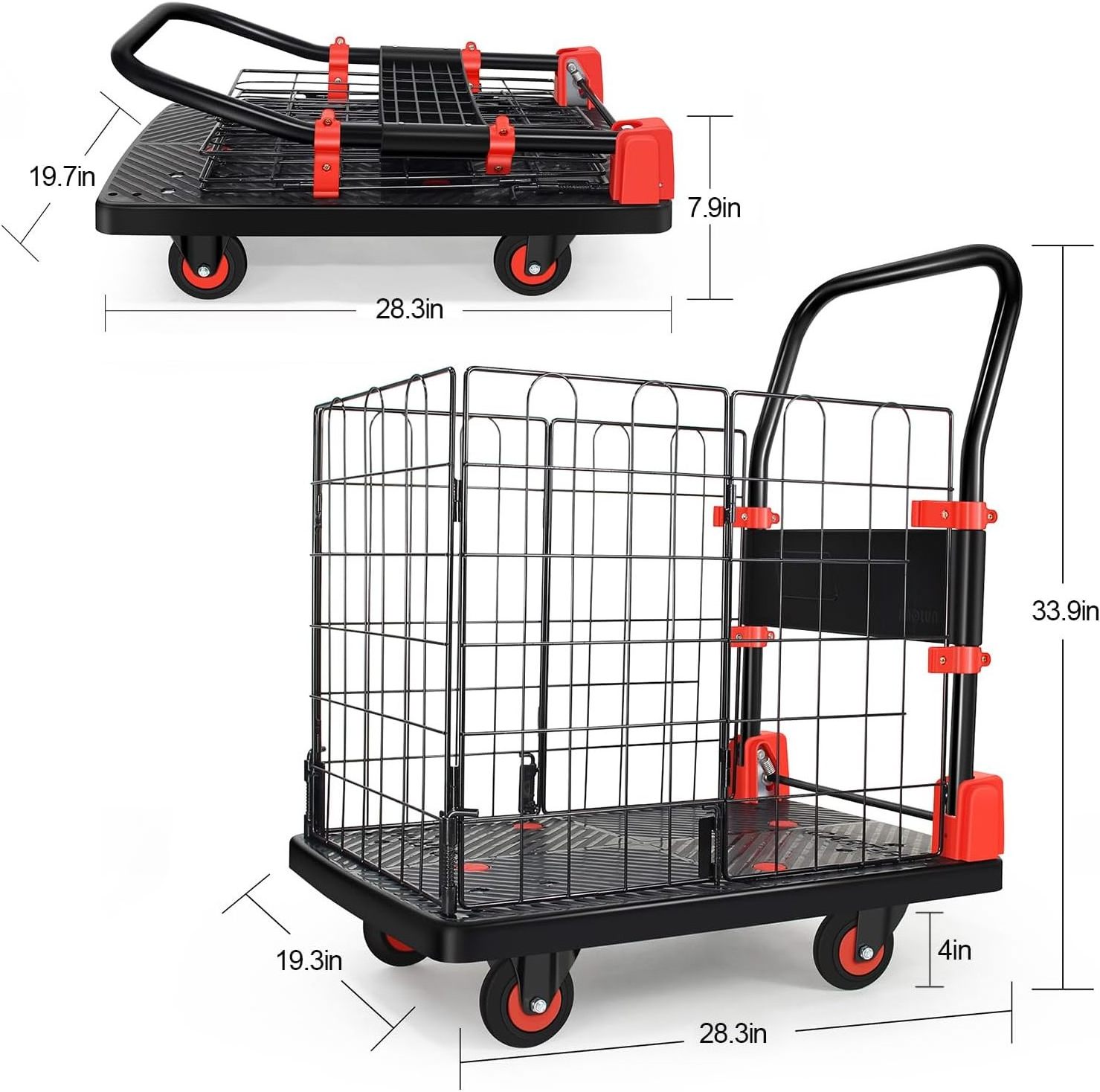 Foldable Push Cart Dolly  Swivel Wheels for Warehouse Platform Truck Cart with Cage Folding Hand Truck Cage Cart