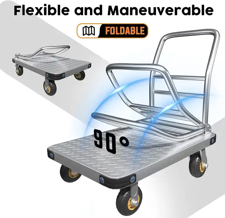 Heavy Duty Platform Truck Flat Moving Cart Hand Trucks Steel Push Cart Dolly 360 Degree Swivel Wheels for Easy Storage