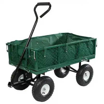 Folding Wagon Sides Heavy Duty 4 Wheels Steel Utility Outdoor Trolley Tool Cart Yard Garden Mesh Cart Wagon