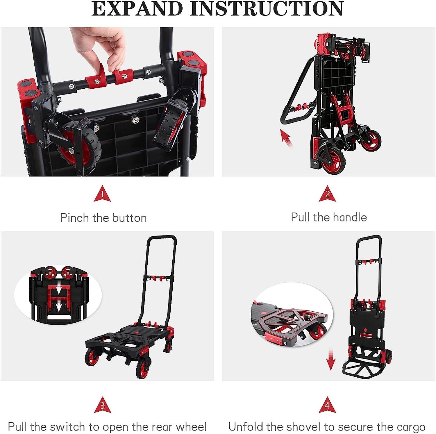 Folding Hand Truck and Dolly Capacity Portable Aluminum Luggage Cart Handle Portable Dolly Cart Shopping Moving