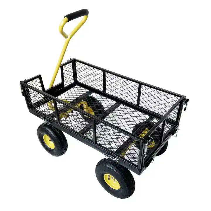 Folding Wagon Sides Heavy Duty 4 Wheels Steel Utility Outdoor Trolley Tool Cart Yard Garden Mesh Cart Wagon