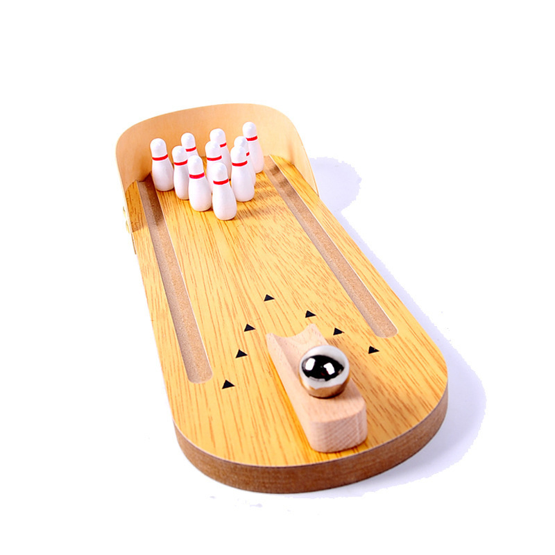 Classic intelligence Bowling Alleys Indoor sport Desk Toy Desktop Mini steel ball Wooden Finger Bowling Game Set For Kids