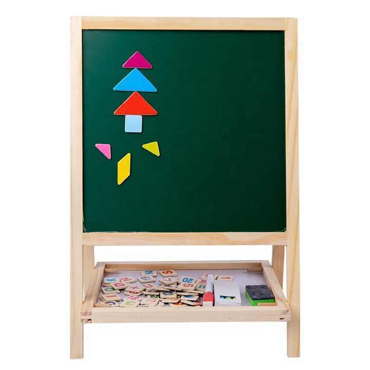 Children's wooden multifunctional two-in-one folding double-sided magnetic drawing board easel black and white drawing board